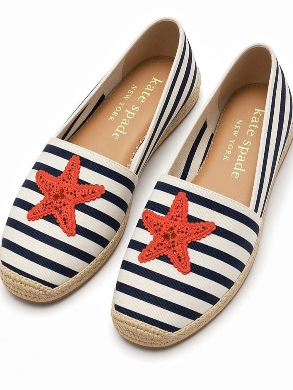 Kate Spade Striped Starfish Espadrilles in Blue & Cream Like New 10